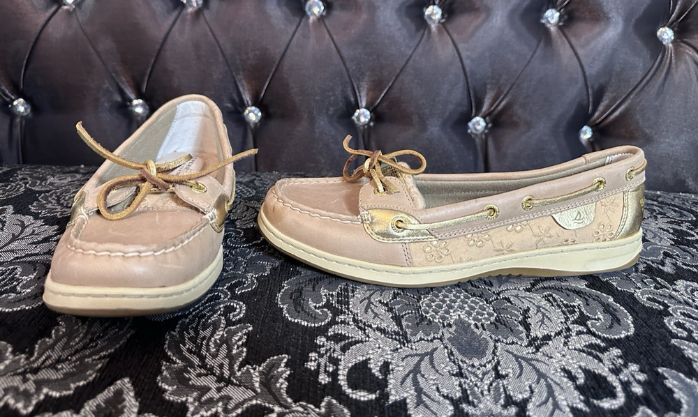 Sperry Top-Sider Shoe Womens 9.5 M Tan Gold Angelfish Eyelet Boat Loafer Lace